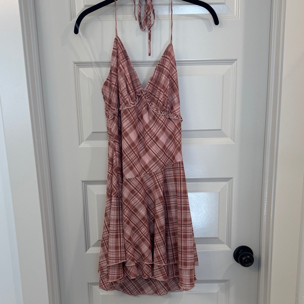 Altar'd State Pink Plaid Backless Dress - Picture 1 of 3